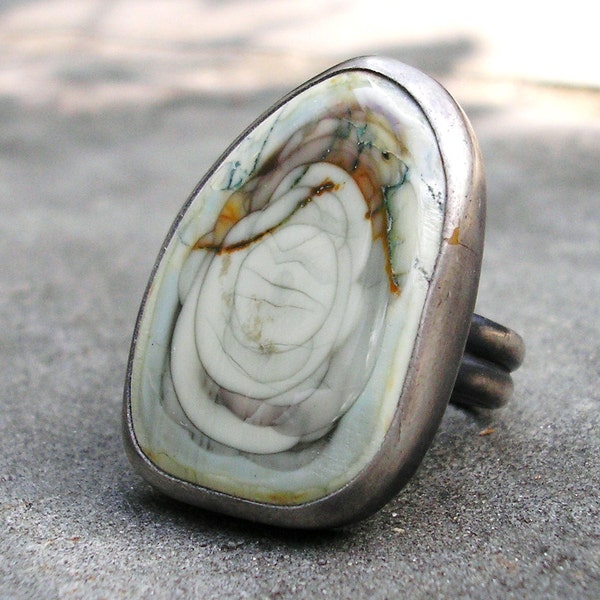 Jasper Ring - Imperial Jasper Sterling Silver Ring - Bezel Set Pastel Stone Ring - US Size 7