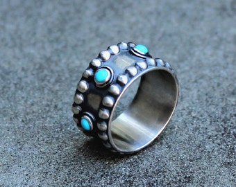 Turquoise Ring - Silver Turquoise Ring - Silver Band Ring - Sterling Turquoise Ring - Arizona Turquoise Ring - Bezel Set Turquoise - US 8