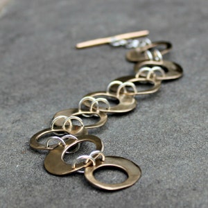 Bronze Bracelet - Hammered Bronze Link Bracelet - Hand Made Bronze Chain Bracelet - Modern Bronze and Silver Bracelet - Oval Links