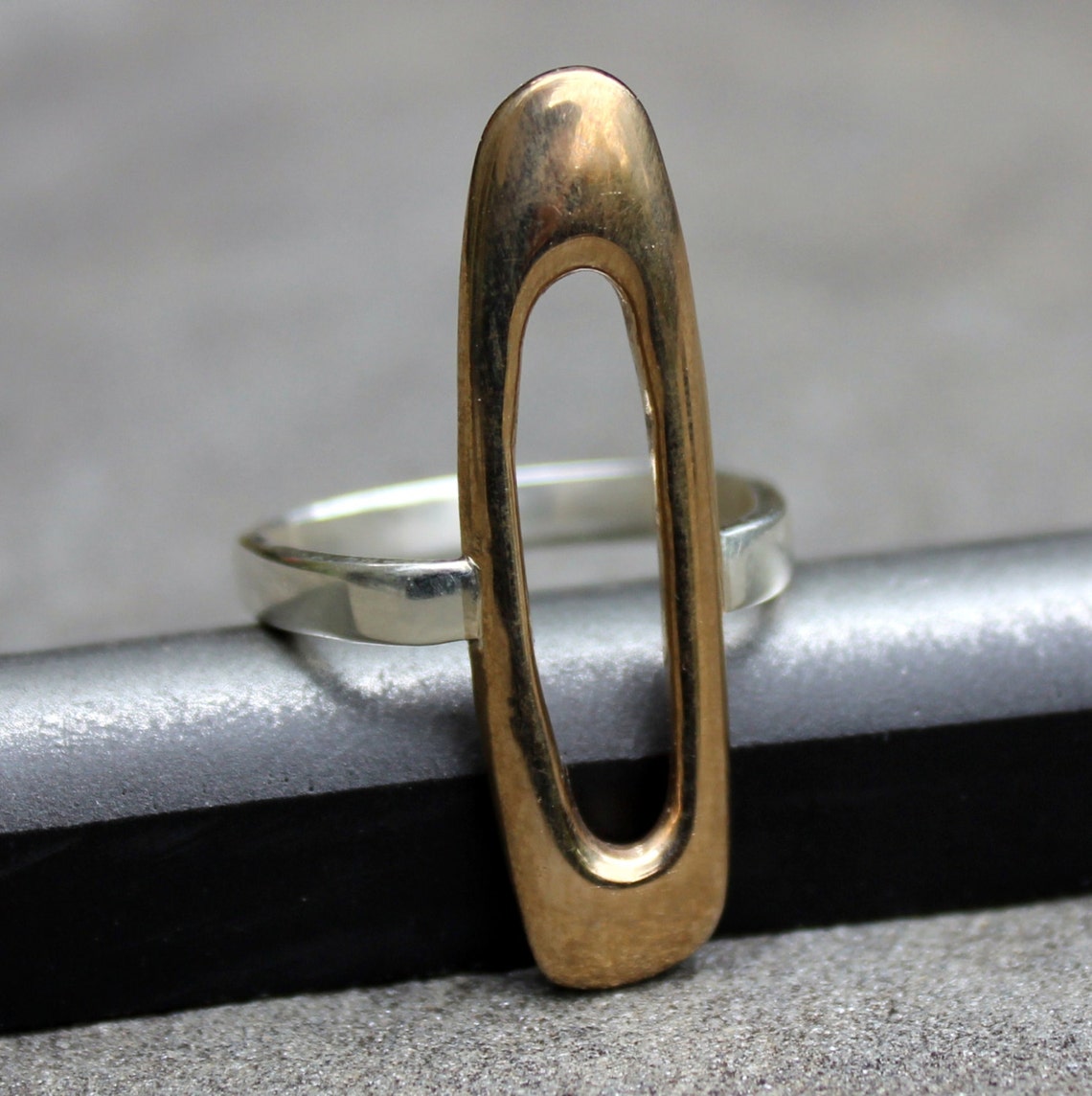 Bronze Ring Modern Bronze and Sterling Silver Ring Mod Etsy