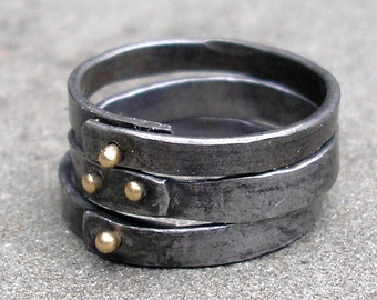 Gold Steel Rings - Forged Steel Stacking Rings - 18 KT Gold Steel Rings - Riveted Steel Rings - Blacksmith Jewelry - Riveted Stacking Rings