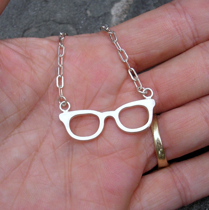 Geek Glasses Necklace Silver Nerd Glasses Pendant Sterling Etsy