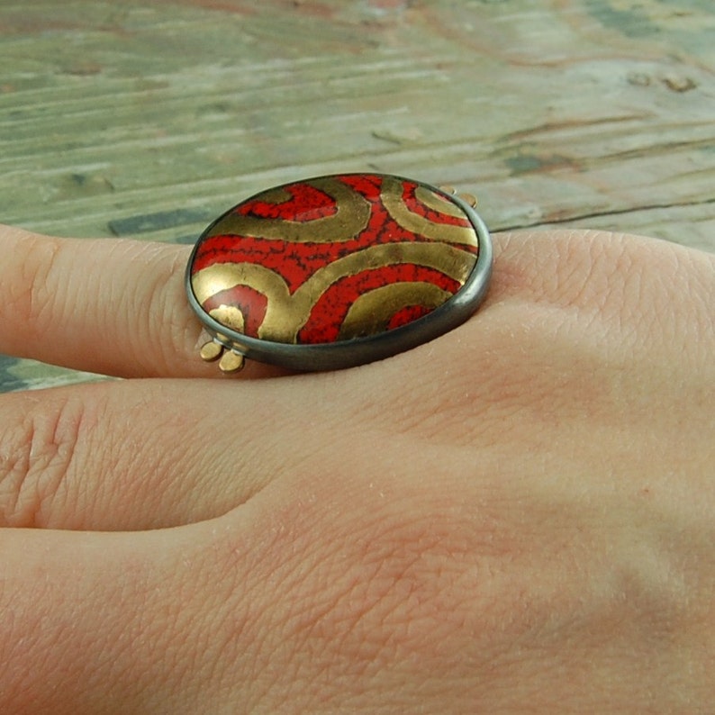 Enamel Ring Red Enamel Ring Enamel Sterling Silver Ring Etsy