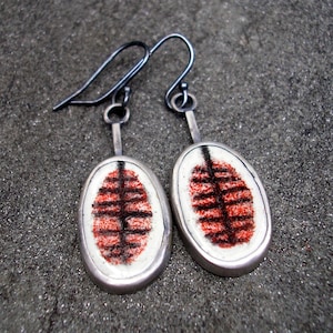 Enamel Earrings - Red Enamel Sterling Silver Dangle Earrings - Mid Century Modern Design Earrings - Red Enamel Dangles - Enamel Dangles