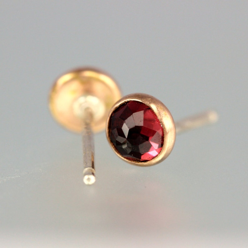 Rhodolite Garnet Rose Gold Post Earrings Rose Cut Garnet 14 Kt Rose Gold Studs Rose Cut Garnet Gold Studs Garnet Studs Pink Garnet