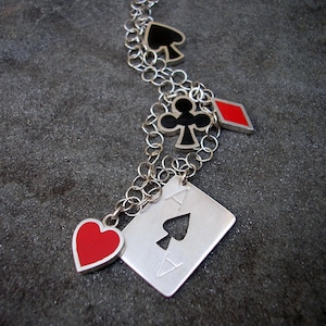 Casino Necklace - Lady Luck Necklace - Poker Necklace - Card Suit Necklace - Sterling Gambler&#39;s Necklace - Resin Sterling Silver Necklace