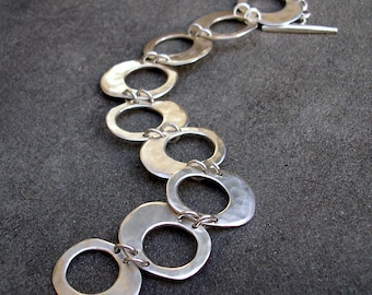 Sterling Silver Bracelet - Hammered Silver Link Bracelet - Hand Made Silver Chain Bracelet - Modern Sterling Silver Bracelet - Oval Links