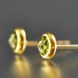 Peridot Stud Earrings Peridot Gold Studs Rose Cut Peridot Studs Gold Gem Studs Rose Cut Peridot 18 KT Yellow Gold Post Earrings image 2