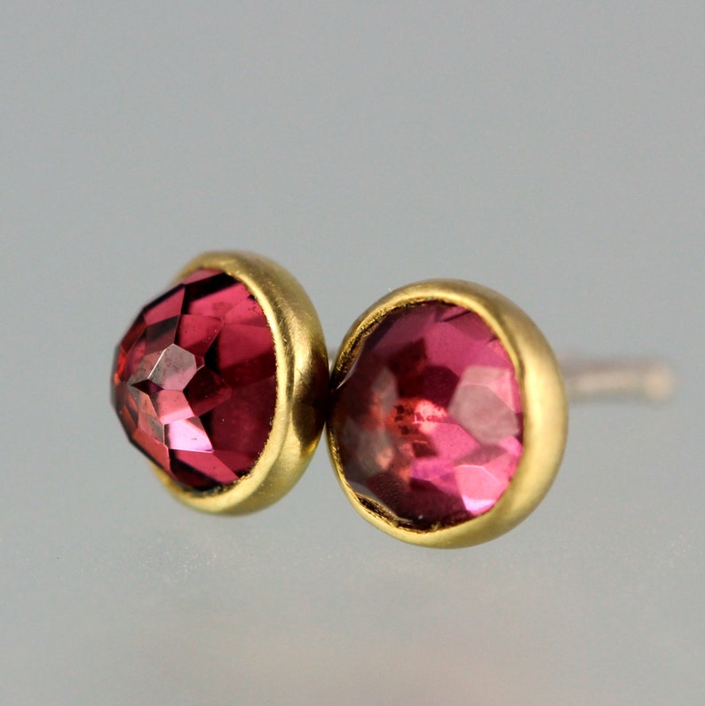 Garnet Studs Rose Cut Garnet 18 KT Gold Studs Rose Cut Garnet Gold Studs Rhodolite Garnet Yellow Gold Post Earrings Pink Garnet image 1