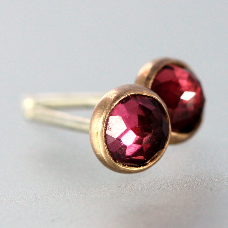 Garnet Studs Rose Cut Garnet 14 Kt Rose Gold Studs Rose Cut Garnet Gold Studs Rhodolite Garnet Rose Gold Post Earrings Pink Garnet image 3