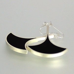 Resin Earrings Black Earrings Black Silver Earrings Black Resin Earrings Resin Sterling Dangles Resin Silver Earrings Geometric image 2