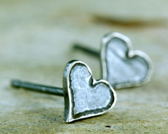 Heart Post Earrings- Tiny Heart Studs - Silver Heart Studs - Sterling Heart Post Earrings - Etched Small Heart Posts - Little Heart Earrings