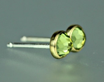 Peridot Stud Earrings - Peridot Gold Studs - Rose Cut Peridot Studs - Gold Gem Studs - Rose Cut Peridot 18 KT Yellow Gold Post Earrings