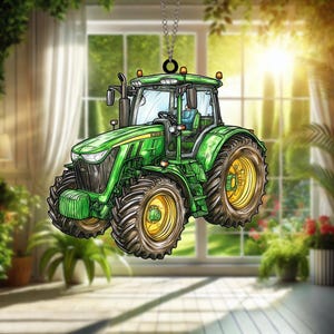 Handcrafted Green Tractor Suncatcher: Farmhouse Decor