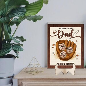 Personalized Baseball Dad Wooden Sign with Standee Fathers Day Gift from Kids Custom Name Plaque for Husband Grandpa Him