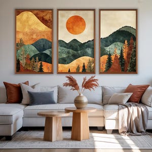 Mountain Wall Art Wood Panel Large Wooden Wall Decor for Living Room Rustic Abstract Landscape Nature Wall Hanging Home Artwork
