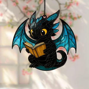 Stained Glass Dragon Suncatcher: Fantasy Book Lover Window Decor