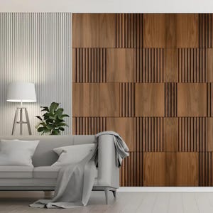 Dark Wood 3D Wall Panels Modern Decorative Wall Cladding Large Modular Panels for Interior Accent Wall Design and Home Decor