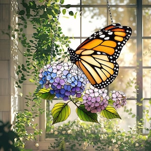 Monarch Butterfly Suncatcher Acrylic Window Decor Lavender Flower Sun Catcher Gift for Mom Fairy Garden Butterfly Wings House Decoration