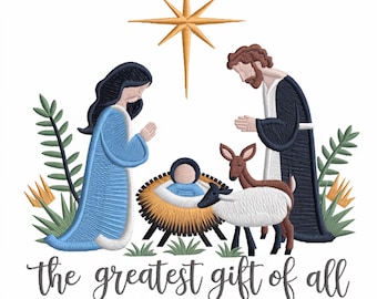 Nativity Scene Embroidery Design: Holy Night Manger (Digital Download)