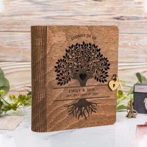 Personalized Wooden Memory Box Book Style Keepsake for Wedding Engagement Anniversary Couple Gift Custom Love Story Storage Chest