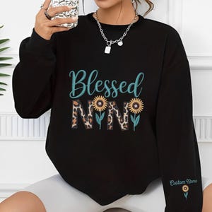 Embroidered Nini Sweatshirt: Leopard Print, Custom Kid Name Sleeve