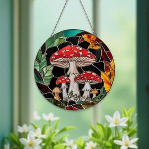 Agaric-mosca acrílico para pendurar em forma de cogumelo, decoração para parede ou janela, enfeite de amanita cottagecore para casa ou jardim