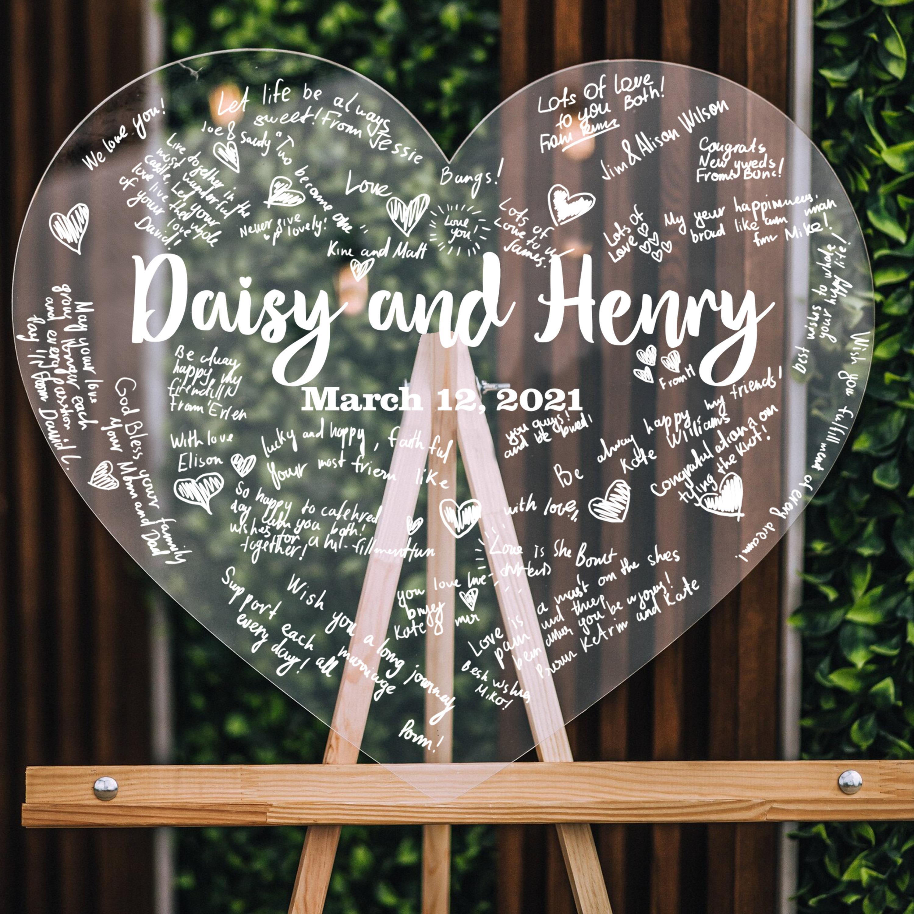 Personalized Acrylic Heart Wedding Guest Book Alternative: Modern Reception Decor