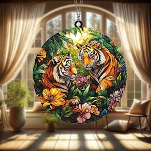 Tiger Suncatcher: Wildlife Stained Glass Window Ornament