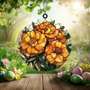 Handcrafted Stained Glass Marigold Flower Suncatcher