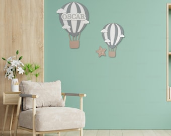 Personalized Hot Air Balloon Wood Wall Art: Nursery Decor