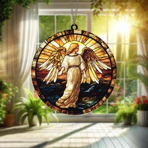 Angel Glass Suncatcher Heavenly Figurine Religious Home Decor Spiritual Ornament Guardian Angel Art