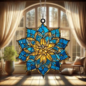 Handgemaakte mandala glas-in-lood suncatcher: spiritueel raamdecoratie