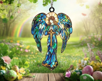 Angel Suncatcher Handcrafted Stained Glass Window Decoration Featuring a Beautiful Angelic Design Unique Religious Art Gift for Home