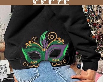 Mardi Gras Mask Embroidery Design: Coquette with Feathers (Digital File)