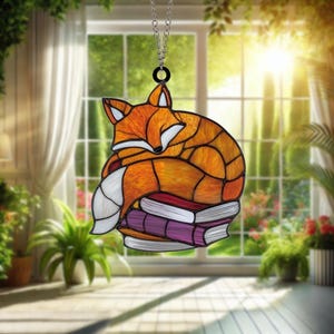 Fox on Books Suncatcher: Literary Stained Glass Decor