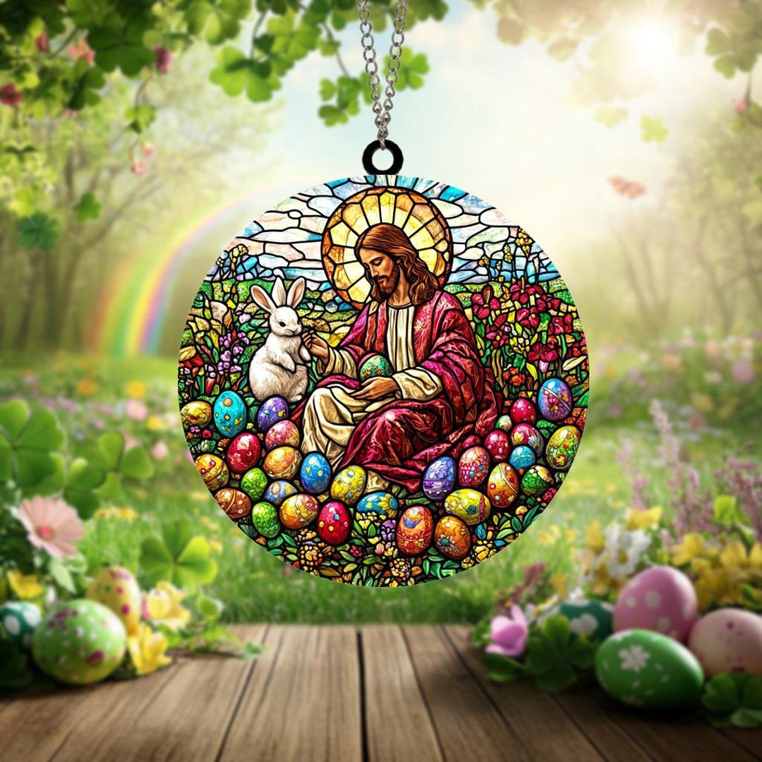 Jesus Sitting on the Earth With Easter Bunny Beautiful Religious Easter ...