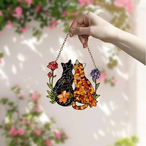 Personalized Cat Suncatcher Acrylic Window Decor Poppy Flower Wall Hanging Custom Cat Gift for Mom House Decoration for Cat Lover