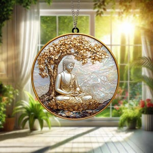 Handgemaakte Boeddha Suncatcher: spiritueel raamdecoratie, meditatiecadeau