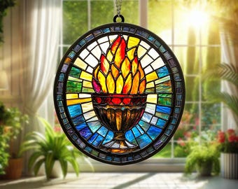 Unitarian Universalist Flaming Chalice Stained Glass Suncatcher