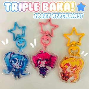 Triple Baka Squad Epoxy Keychain! (Hatsune Miku, Akita Neru, Kasane Teto)