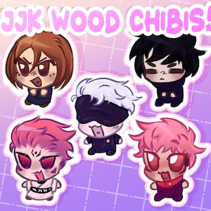 JJK Wooden Chibi Keychains (Gojo + Nobara + Megumi + Yuji + Sukuna)