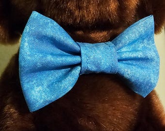 Turquoise Dog Bow Tie, Slides on Collar, Handmade Cotton, Sizes Sm-Lrg