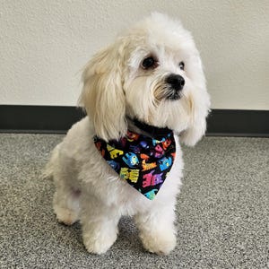 Small Colorful Cartoon Dogs & Star Print Handmade Reversible Dog Bandana – Cotton Slide-On Bandana for Small Dogs – Washable Pet Scarf