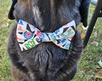 Mahjong Dog Bow Tie Slip-On Dog Collar Accessory, Size XS - Lrg