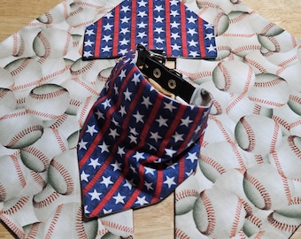 Omkeerbare patriottische honkbalhondbandana, schuift op de kraag X-Small Small Medium Large