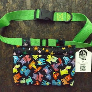 Cartoon Dog & Star Print One-Hand Open Dog Treat Pouch| Hands-Free Training Bag with Belt | Fun and Functional Dog Trainer Gift