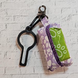 Lavender Paw Print Poop Bag Holder with Clip for Used Sacks