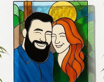 Custom Stained Glass Photo Suncatcher, Personalized Anniversary Gift
