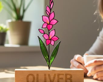Personalized Stained Glass Gladiolus Suncatcher, August Birth Flower